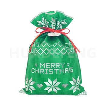 Green Non Woven Fabric Christmas Gift Bag With Plaid Patterns