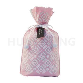 Wholesale Pink Non Woven Christmas Drawstring Gift Packing Bag Plant Pattern