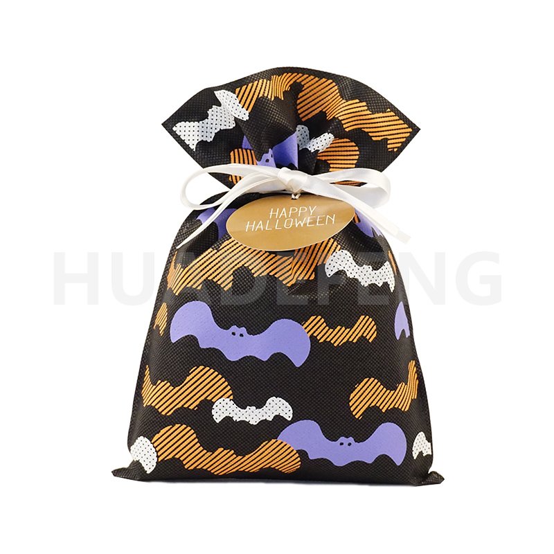 Bats Pattern Black Non Woven Halloween Felt Drawstring Bag For Packing Gift