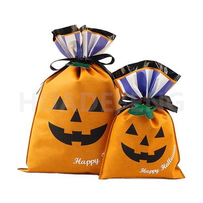 Orange Pumpkin Non Woven and LDPE Halloween Drawstring Gift Packing Bag