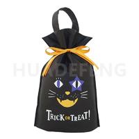 Black Halloween Non Woven Handle Drawstring Stand Up Pouch Bag Packing Gift