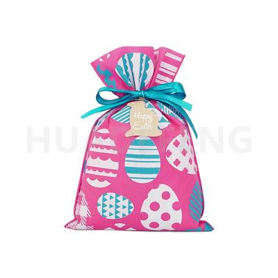 Pink Easter Gift Packing Drawstring Plastic Bag Printing With Easter Egg Pattern