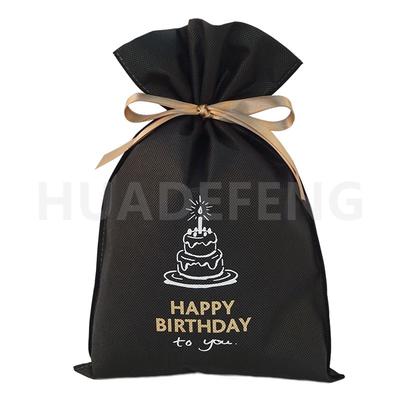 Black Non Woven Birthday Drawstring Gift Packing Bags With Logos