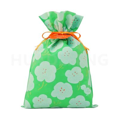 Green Mother’s Day Non Woven Drawstring Plastic Bag With Flower Pattern