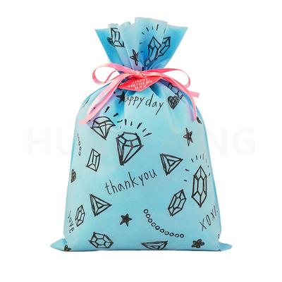 Blue Drawstring Non Woven Bag Wrap Mother’s Day Gift Pink Ribbon