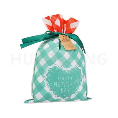 Green Mother's Day Non Woven Drawstring Biodegradable Plastic Bags