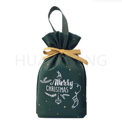 Green Non Woven Christmas Handle Drawstring Non Plastic Plastic Carry Bag