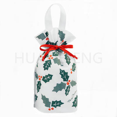 China White Non Woven Christmas Handle Drawstring Custom Made Bags For Gift Pakcing