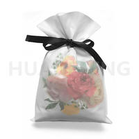 Plastic Non Woven White Color Flower Small Drawstring Bags Packing Gift Bag