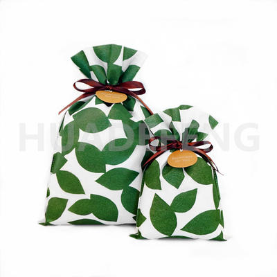 Green Leaf Pattern Every Day Drawstring Non Woven Bags Wholesale