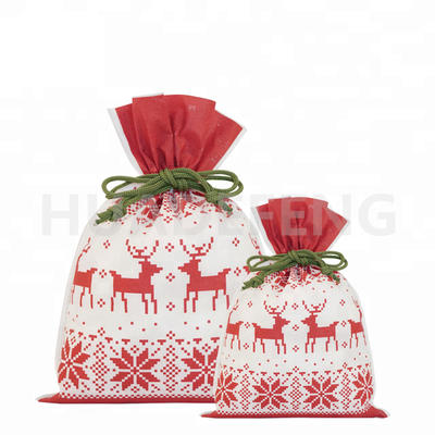 Huadefeng Promotion Gift Christmas Non Woven Bag String Bag With Ribbon