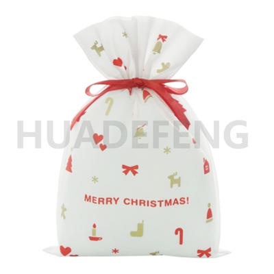 Promotional 270X400mm Size Non Woven Material X-mas Gift Drawstring Bag