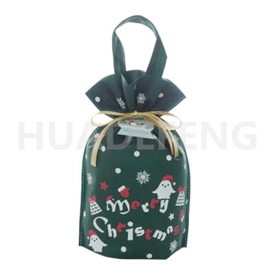 Christmas Design Green Standard Non-Woven Fabric Drawstring Handle Standing Pouch