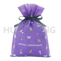 Custom Logo Printed Purple Color Christmas Non Woven Drawstring Promotional Bags