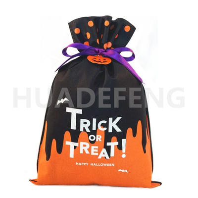 Orange And Black Non Woven Halloween Drawstring Gift Packing Bag Pumpkin